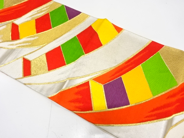 JAPANESE KIMONO / ANTIQUE FUKURO OBI / SILK / WOVEN BOAT